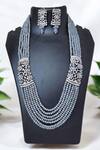 The House of Aqua_Gray Crystals, Diamonds Grey Necklace And Earring Set _Online_at_Aza_Fashions