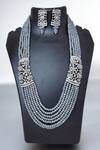 Shop_The House of Aqua_Gray Crystals, Diamonds Grey Necklace And Earring Set _at_Aza_Fashions