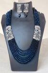 The House of Aqua_Blue Crystals, Diamonds Necklace And Earring Set _Online_at_Aza_Fashions