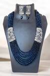 Shop_The House of Aqua_Blue Crystals, Diamonds Necklace And Earring Set _at_Aza_Fashions