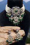 Buy_The House of Aqua_Green Diamonds, Embroidery Emerald And Embellished Necklace Set _Online_at_Aza_Fashions