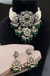 Shop_The House of Aqua_Green Diamonds, Embroidery Emerald And Embellished Necklace Set _at_Aza_Fashions