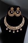 The House of Aqua_Gold Plated Diamonds Floral Polki Necklace Set _Online_at_Aza_Fashions