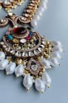 Shop_The House Of Aqua_Gold Plated Pearls, Stones Moissanite Layered Necklace Set _Online_at_Aza_Fashions