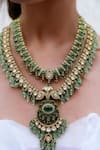 Shop_The House of Aqua_Gold Plated Pearls, Stones Moissanite And Polki Layered Necklace Set _Online_at_Aza_Fashions