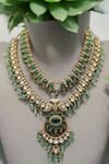Shop_The House of Aqua_Gold Plated Pearls, Stones Moissanite And Polki Layered Necklace Set _at_Aza_Fashions