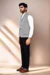 Buy_Arihant Rai Sinha_Black Cotton Satin Herringbone Pattern Sleeveless Jacket 