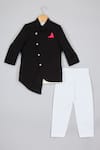 Buy_P & S Co_White Sherwani Scuba Solid Black Asymmetric Pleated Hem And Pyjama _at_Aza_Fashions