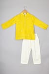 P & S CO Yellow Silk, Cotton Mirrors, Embroidery Floral Kurta Set Online at Aza Fashions P & S CO_Yellow Silk, Cotton Mirrors, Embroidery Floral Kurta Set _Online_at_Aza_Fashions