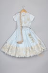 Buy_P & S CO_Blue Satin, Organza Metallic Thread, Mirrors, And Moti Embroidered Lehenga Set _at_Aza_Fashions