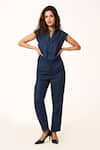 Buy_Terra Luna_Blue Linen Collared Navy Solid Jumpsuit _at_Aza_Fashions