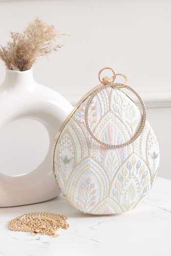Buy_Boxwish By Bhumika_White Embroidery Floral Thread Clutch _at_Aza_Fashions