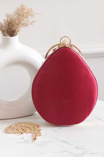 Shop_Boxwish By Bhumika_Maroon Cut Work Floral Cutdana Clutch _at_Aza_Fashions
