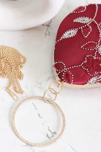 Boxwish By Bhumika_Maroon Cut Work Floral Cutdana Clutch _at_Aza_Fashions