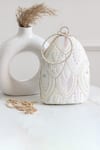 Shop_Boxwish By Bhumika_White Embroidery Floral Thread Clutch _at_Aza_Fashions