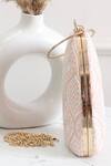 Shop_Boxwish By Bhumika_Peach Embroidery Chikankari Thread Clutch _Online_at_Aza_Fashions