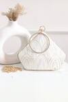 Buy_Boxwish By Bhumika_White Embroidery Thread Pyramid Clutch_at_Aza_Fashions