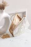 Boxwish By Bhumika_White Embroidery Thread Pyramid Clutch_at_Aza_Fashions