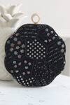 Shop_Boxwish By Bhumika_Black Sequins, Embroidery Flower Shaped Clutch _at_Aza_Fashions