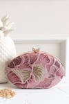 Shop_Boxwish By Bhumika_Pink Embroidery, Diamonds Floral Thread Clutch _at_Aza_Fashions