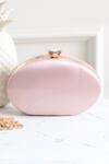 Shop_Boxwish By Bhumika_Pink Cut Work, Sequins, Embroidery Oval Shaped 3d Floral Applique Clutch _at_Aza_Fashions