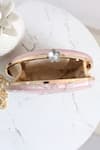 Boxwish By Bhumika_Pink Cut Work, Sequins, Embroidery Oval Shaped 3d Floral Applique Clutch _at_Aza_Fashions