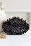 Buy_Boxwish By Bhumika_Black Sequins, Embroidery Velvet Oval Shaped Clutch _at_Aza_Fashions