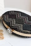 Shop_Boxwish By Bhumika_Black Sequins, Embroidery Velvet Oval Shaped Clutch _Online_at_Aza_Fashions