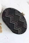 Shop_Boxwish By Bhumika_Black Sequins, Embroidery Velvet Oval Shaped Clutch _at_Aza_Fashions