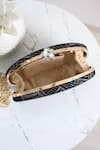 Boxwish By Bhumika_Black Sequins, Embroidery Velvet Oval Shaped Clutch _at_Aza_Fashions
