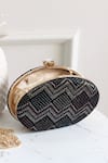 Buy_Boxwish By Bhumika_Black Sequins, Embroidery Velvet Oval Shaped Clutch 