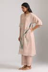 Shop_Trendy tokari_Peach Silk Chanderi Printed Floral Notched Embroidered Kurta And Pant Set _at_Aza_Fashions
