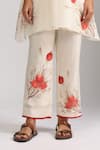 Trendy tokari_Ivory Silk Chanderi Printed V Neck Floral Bird Kurta And Pant Set _Online_at_Aza_Fashions