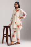 Shop_Trendy tokari_Ivory Silk Chanderi Printed V Neck Floral Bird Kurta And Pant Set _Online_at_Aza_Fashions