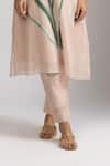 Shop_Trendy tokari_Peach Silk Chanderi Printed Flower Notched Kurta And Pant Set _Online_at_Aza_Fashions