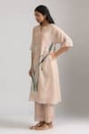 Trendy tokari_Peach Silk Chanderi Printed Flower Notched Kurta And Pant Set _at_Aza_Fashions