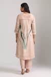 Shop_Trendy tokari_Peach Silk Chanderi Printed Floral V Neck Sequin Embroidered Kurta Set _at_Aza_Fashions