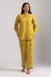 Buy_Trendy tokari_Yellow Silk Chanderi Printed Florette Mandarin Collar Shirt And Pant Set _at_Aza_Fashions