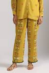 Buy_Trendy tokari_Yellow Silk Chanderi Printed Florette Mandarin Collar Shirt And Pant Set _Online_at_Aza_Fashions