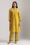 Buy_Trendy tokari_Yellow Silk Chanderi Printed Florette Round Kurta And Pant Set _at_Aza_Fashions