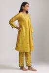 Trendy tokari_Yellow Silk Chanderi Printed Florette Round Kurta And Pant Set _Online_at_Aza_Fashions