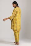 Shop_Trendy tokari_Yellow Silk Chanderi Printed Floral Stripe V Neck Kurta And Pant Set _at_Aza_Fashions