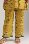Trendy tokari_Yellow Silk Chanderi Printed Floral Stripe V Neck Kurta And Pant Set _at_Aza_Fashions