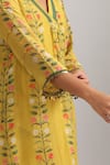 Buy_Trendy tokari_Yellow Silk Chanderi Printed Floral Stripe V Neck Kurta And Pant Set 