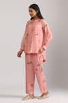 Buy_Trendy tokari_Pink Silk Chanderi Printed Vertical Lace Embellished Peplum Top And Pant Set _at_Aza_Fashions