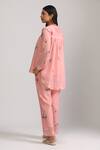 Shop_Trendy tokari_Pink Silk Chanderi Printed Vertical Lace Embellished Peplum Top And Pant Set _at_Aza_Fashions