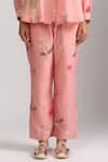Shop_Trendy tokari_Pink Silk Chanderi Printed Vertical Lace Embellished Peplum Top And Pant Set _Online_at_Aza_Fashions