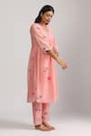 Buy_Trendy tokari_Pink Silk Chanderi Printed Floral V Neck Embroidered A-line Kurta Set _Online_at_Aza_Fashions