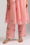 Trendy tokari_Pink Silk Chanderi Printed Floral V Neck Embroidered A-line Kurta Set _at_Aza_Fashions