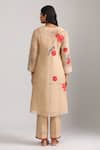 Shop_Trendy tokari_Beige Silk Chanderi Printed Pomegranate V Neck Kurta Set _at_Aza_Fashions